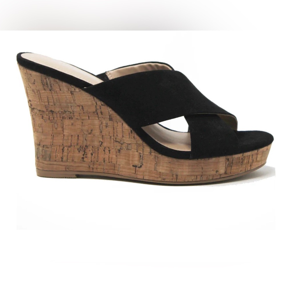 Charles by Charles David Black Suede Cork Wedge Sandals